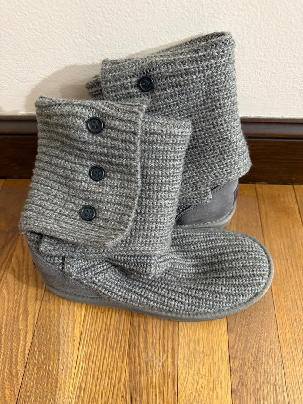 UGG Gray Knit Button Mid-Calf Boots
